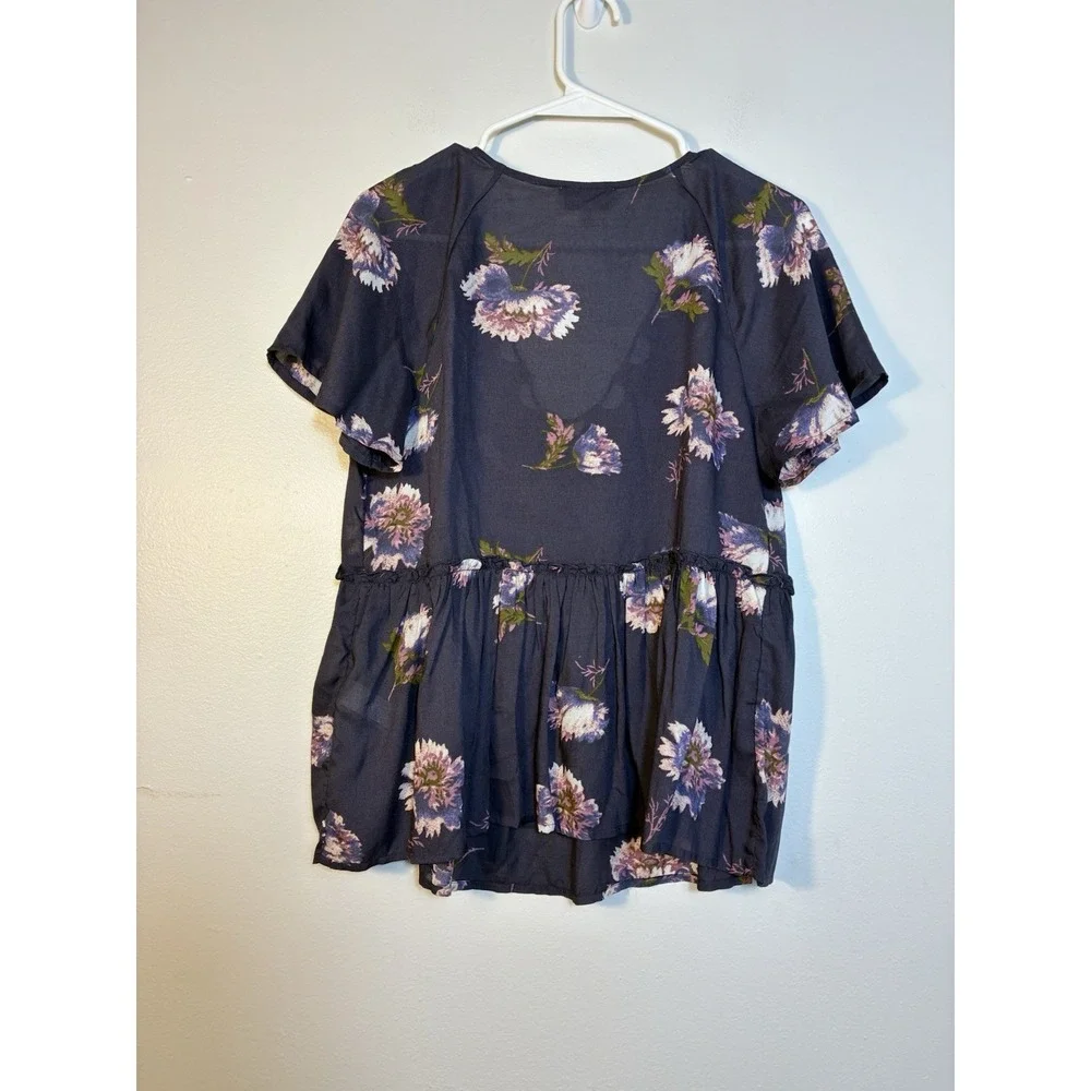 Lucky Brand Blouse Sz Small Babydoll V Neck Peasent‎ Floral Boho